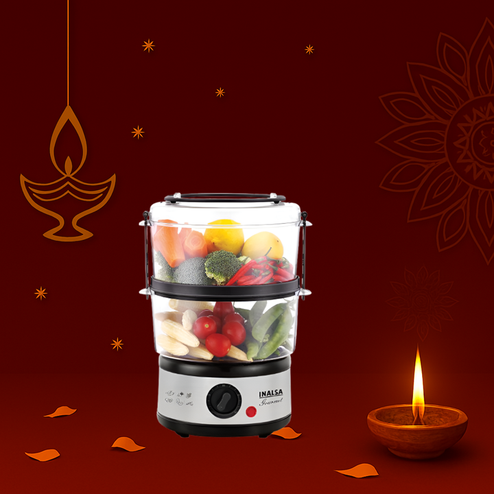 Inalsa Food Steamer Gourmet Black & Silver 500W Uphar Dil Se Corporate Gifting